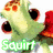 Pixelated cartoon turtle with green shell and red accents, orange eyes, text 'Squirt' below; adjacent pixelated clownfish in blue water background; bottom-left green with pink vertical text 'i ❤️ u guys'