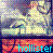 Pixelated image with a central figure in light clothing against a multicolored background, featuring the word 'hollister' in bright cyan text at the bottom.