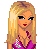 Pixel art of a blonde woman in a purple top and white skirt with floral details, shown in three partial views above text reading 'SLOW SLOW SLOW motion motion motion for me' in purple and white.
