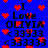 Blue background with red pixel hearts scattered throughout; black text reads "I Love OLIVIA <33333" in two vertical , with heart symbols replacing the 'O' in 'Love' and 'OLIVIA' in some frames