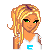 Pixel art animated contact sheet showing a female character's head, torso, and legs with text elements in cyan font.