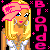 Pixel art contact sheet of a blonde cartoon character with pink headscarf and white top, displayed in 3x2 grid with vertical "Blonde Thug" text on black background.