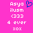 Pixelated text and a blue heart icon on bright pink background, with white pixel font displaying 'Asya ilusm (333 4 ever xox' in two identical