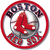 A circular red-bordered icon with 'BOSTON' text above and 'RED SOX' below a central red 'B' on silver, next to a pixelated trophy image.