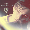 A static image shows a person with light hair wearing a light-colored shirt, with text reading 'so serious' and a heart symbol on a dark background.