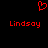 Red pixelated heart symbol above two instances of the name 'Lindsay' in red text on a black background.