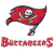 Pixelated red flag icon with skull and crossbones above stylized text reading "Buccaneers" on white background.