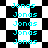 A pixelated image displays the name "Jonas" repeated in cyan text over a black-and-white checkered background with varying square sizes.