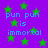 Purple background with green stars and repeated blue text reading 'pun pun is immortal' in pixelated font.