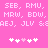 Pixelated text and heart symbols on a pink background with white and light pink elements.