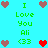 Pixelated cyan background with green text and heart icons in brown and red, displaying 'I Love You Ali <33' in a