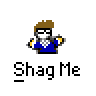 Pixel art buddy icon featuring a cartoon character with brown hair, white face, and blue shirt in two identical frames with text below each frame.