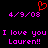 A static digital image with pink text and a red heart symbol on black background.