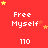Red background with repeated 'Free Myself' text and '110' numbers, yellow stars scattered across the image.