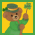 Pixelated cartoon bear in green outfit holding shamrock, yellow background with text elements including 'Happy', 'St.', and '2009' across six