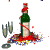 Animated sequence of a green bottle with red ribbon, two wine glasses, and scattered confetti on white background.