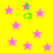 Yellow background with pink stars and green text 'I <3' repeated across the image.