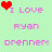 Pixelated static buddy icon with red heart symbol and pink text on light green background reading "I Love Ryan Orenner".