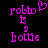 Pixelated pink text 'robin is a bottle' on black background with heart symbol above 'robin', two identical frames side-by-side.