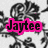 Black-and-white floral pattern background with pink text overlays reading "Jaytee" and "is" in top-left and top-right, and "Juiicyy*~" in bottom-left.