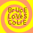 Four identical display a yellow and orange spiral background with brown text reading BrUcE LoVeS CoLiE in three lines