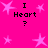 Pixelated pink background with four identical text blocks reading "I Heart ?" surrounded by pink star shapes.