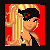 Pixel art of a blonde woman with cherry headband, black top and shorts against red background; three views show different body parts.