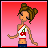 A 3x3 contact sheet of a pixel art animated buddy icon showing a female character with brown hair in a bun and text "BLONDE AT HEART" on red backgrounds, with varying star positions across frames.