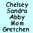 Four pixelated display identical text lists on distinct background colors: light cyan, light purple, pink, and light gray