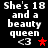 Black background with white pixelated text reading "She's 18 and a beauty queen <3" across four , accompanied by red star symbols in different positions