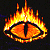 A pixelated flame icon with a central vertical split, rendered in orange, yellow, and white hues against a dark background.