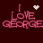 Pixelated pink text "I LOVE GEORGE" on dark red background with animated white pixel hearts and sparkles above the text.