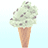 Pixelated ice cream cone with mint chocolate chips on light blue background, text elements in cyan and magenta.