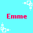 Light blue background with repeating white square patterns and red 'Emme' text in four quadrants.