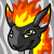 A 2x2 contact sheet of four animated frames showing a black dragon-like creature with orange and yellow flames on its head, displayed against a gray transparent background.