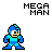 A contact sheet of 25 sampled frames from an animated Mega Man icon showing various poses and a projectile animation against a gray background.