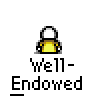 A 4x3 contact sheet of a pixel art animation featuring a stick figure character with white head and yellow body performing sequential arm movements above the text "Well-Endowed" on a gray background.