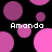 Black background with scattered pink and magenta circles; four instances of the name "Amanda" in white pixelated text.