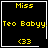 Four identical black square with yellow text and symbols, each containing "Miss Teo Babyy <33" and a small white symbol in the bottom-right corner