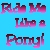 Pixelated static icon with gradient text reading "Rm M I'm a Pony" on solid blue background, rendered in pink-to-purple color scheme with dark outlines.