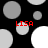 Black background with scattered gray and white circles; four red 'LISA' texts appear in different positions across the circles.
