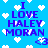 Blue background with white pixelated hearts and purple text reading "I LOVE HALEY MORAN" and "<3" in a repeating pattern.