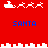 Red background with white pixelated Santa sleighs and reindeer, blue "SANTA" text, and white cityscape borders. Animated sleighs show reindeer movement.