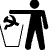 Black stick figure with outstretched arm throws object into trash bin; three variations show different poses and background colors.