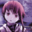 Pixelated anime-style character with pink hair and purple clothing against a purple background, next to black with white text