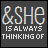 A 5x5 contact sheet of animated frames showing a glitchy text-based icon with "&SHE IS ALWAYS THINKING OF HIM" on dark gray backgrounds, each frame displaying slight variations in the text's color and alignment.