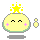 Pixelated yellow character with closed eyes, pink cheeks, and a green outline; two versions show star crown animation while text 'god!' appears in lower frames.