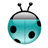 Pixelated icon of a teal ladybug with black spots and antennae on a gray background.