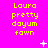 Bright pink background with yellow text reading "Laura pretty dayum fawn" repeated in a , animated white star and plus symbols appear and disappear across frames