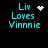 Four display cyan text "Liv Loves Vinnie" with varying white pixel symbols above the heart, starburst, and circular dot patterns